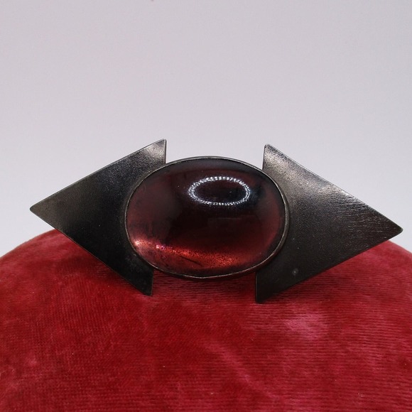 Vintage Tulla Booth Sterling Silver Modernist Purple Stone Triangle Brooch - Picture 7 of 10